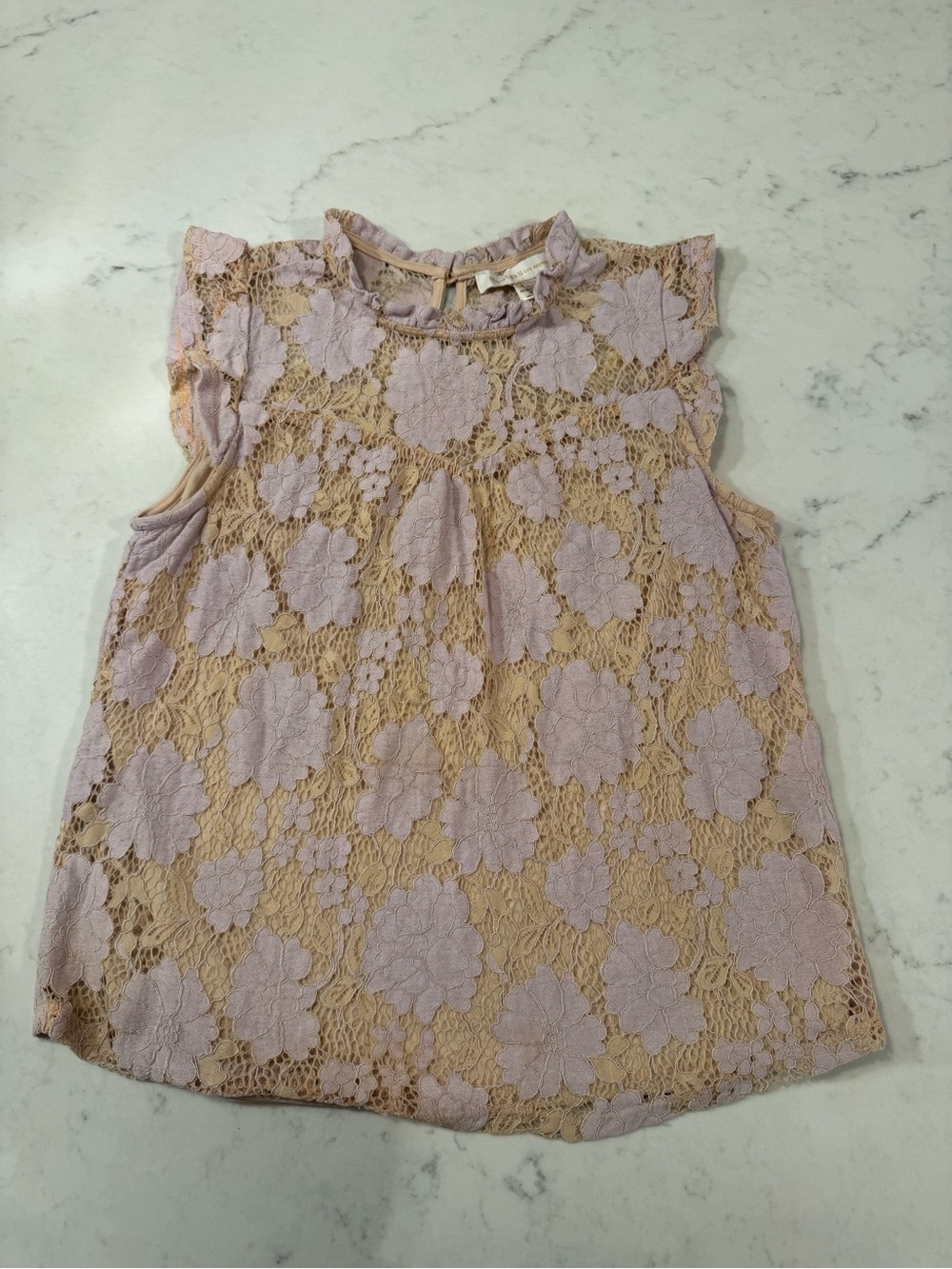 Monteau Lavender Lace Overlay Tank with Beige Underlay